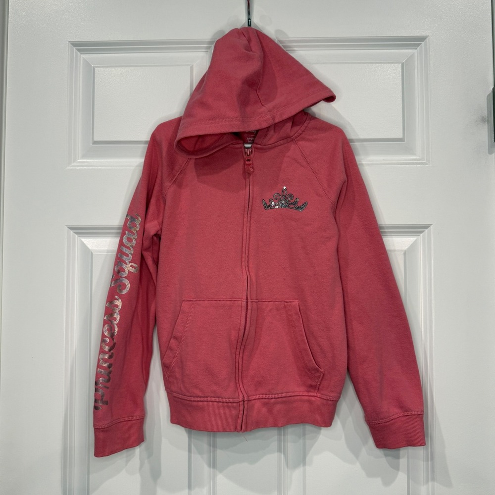 Disney Jumping Beans Girls Pink Princess Squad Zip Up Hoodie Size 8
